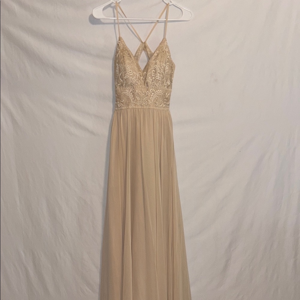 Gold Pleated Maxi Gown with Spaghetti Straps